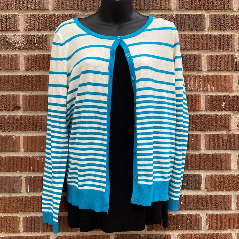 Passport NWT aqua blue button up long sleeves sweater top Size L